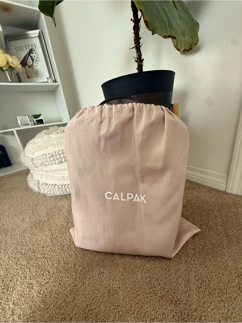 Calpak Rose Tan Backpack with Whipstitch Trim